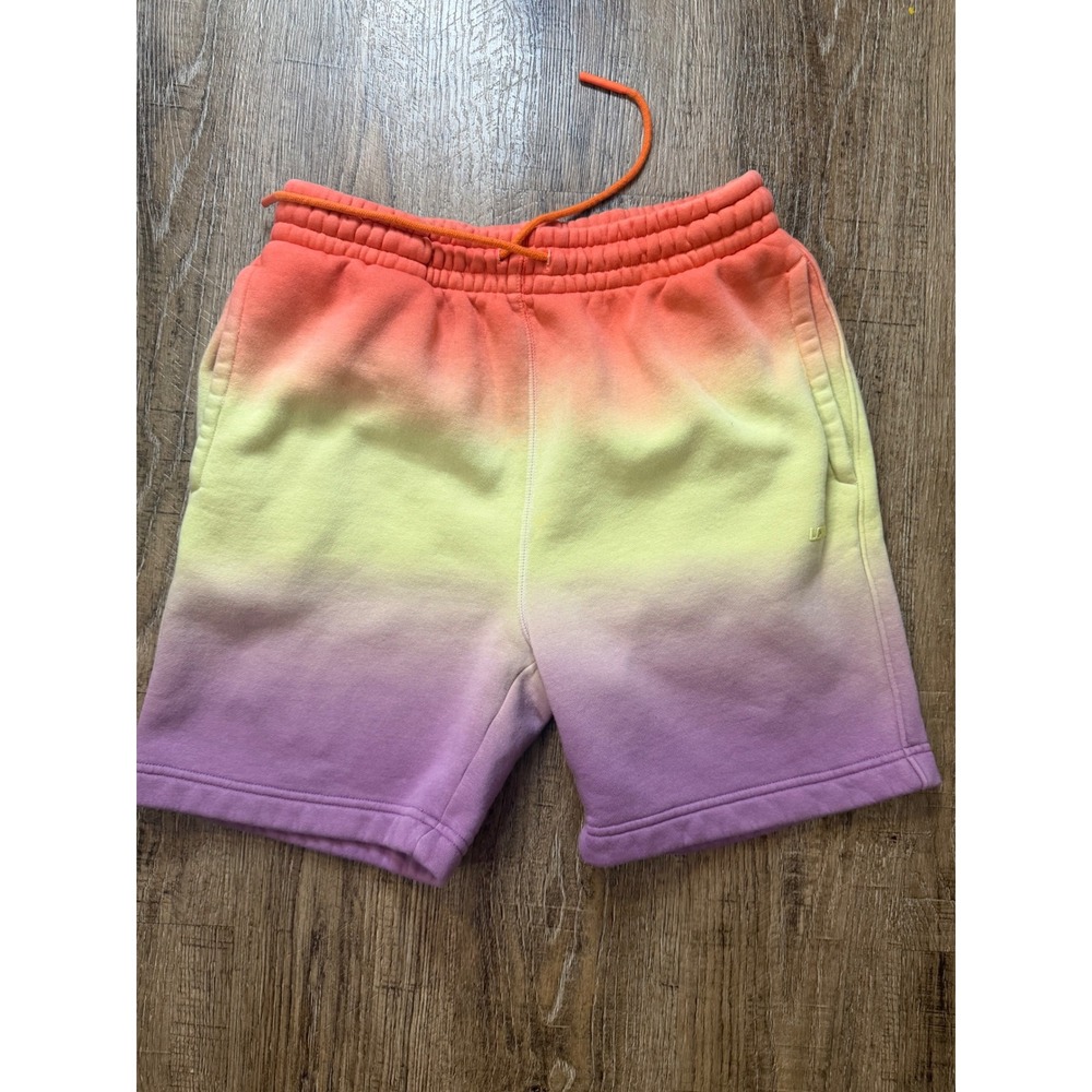 LCKR Mens Sunset Ombre Fleece Shorts Small Orange Yellow Purple Gradient Sweat